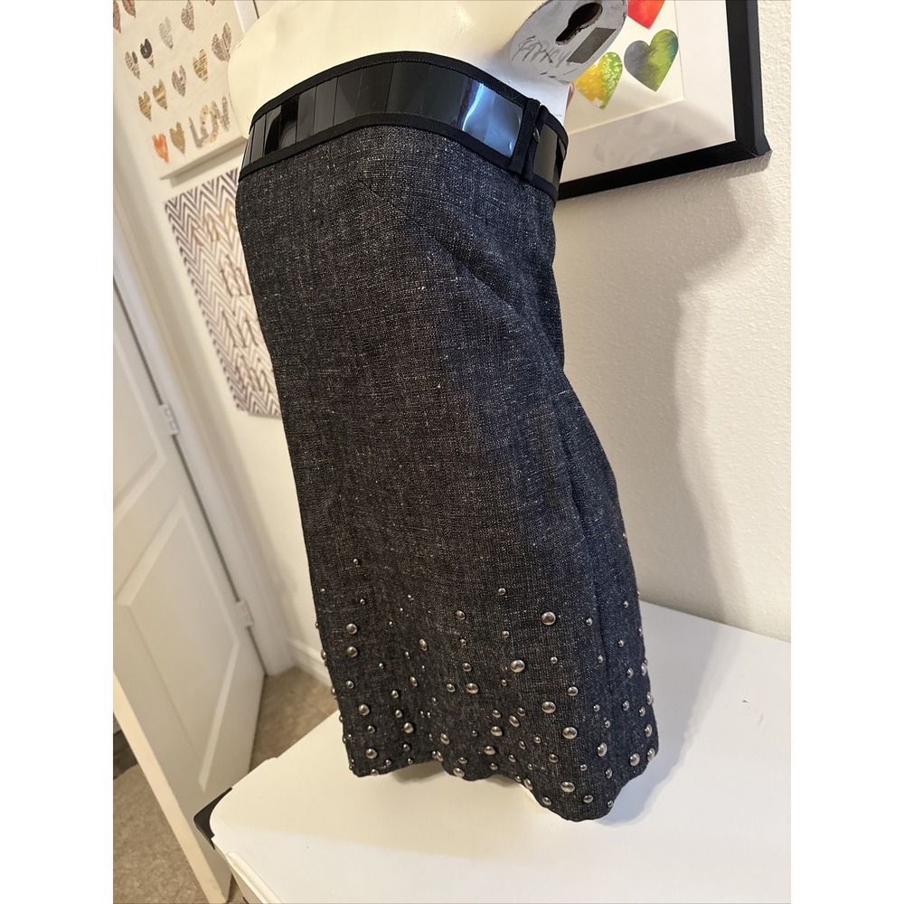 Alberta Ferretti Strapless Black Tweed Dress with Embellished Hem